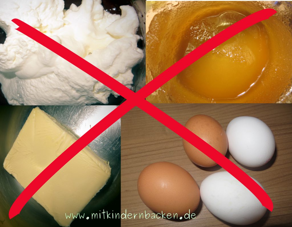 Sahne, Honig, Butter, Eier durchgestrichen, vegane Rezepte