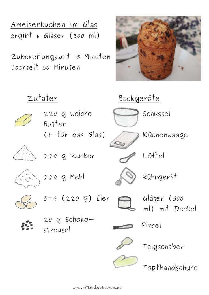 Rezept für Ameisenkuchen im Glas - Zutaten - schnell und einfach -DIY